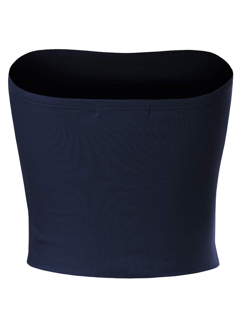 MixMatchy Women's Strapless Tube Tops Basic Bandeau Crop Sleeveless Backless Casual Sexy Going Out Summer 2025 Navy Blue M - Image 3